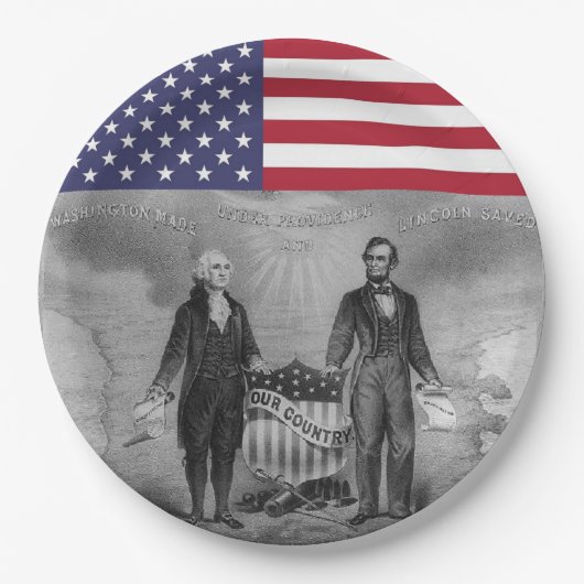 ジョージ・ワシントンエイブラハム・リンカーンの米国旗 ペーパープレート (正面)