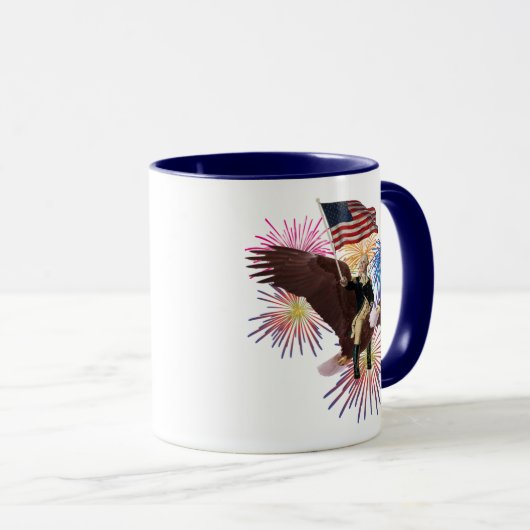 ジョージ・ワシントン旗でワシに乗る マグカップ (正面右)