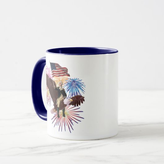 ジョージ・ワシントン旗でワシに乗る マグカップ (正面左)