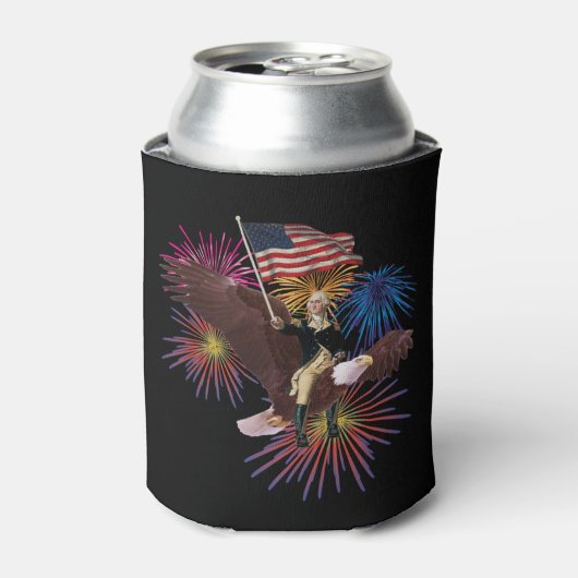 ジョージ・ワシントン旗でワシに乗る 缶クーラー (缶正面)