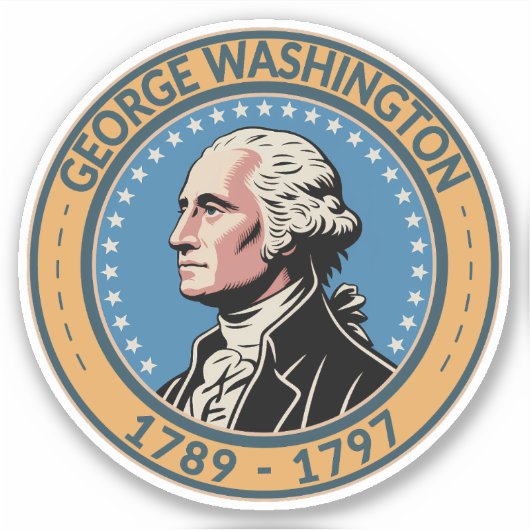 ジョージ・ワシントン米国大統領イラストバッジ シール (正面)
