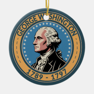 ジョージ・ワシントン米国大統領イラストバッジ セラミックオーナメント