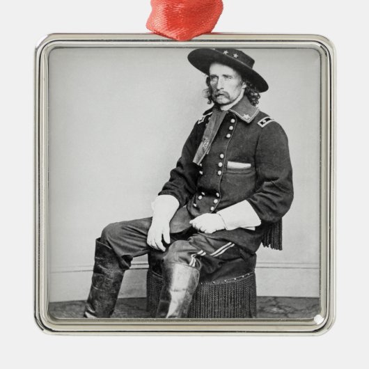 ジョージA. Custer (b/wの写真)大将 メタルオーナメント (正面)
