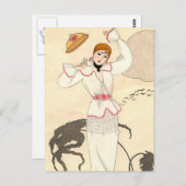 ジョージBarbier著ばら色ベルトが付いている白い服 ポストカード (正面/裏面)