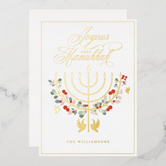 ジョースハヌカーフェスティバル(ユダヤ教)メノラーキャンドルフォト 箔シーズンカード (正面/裏面)