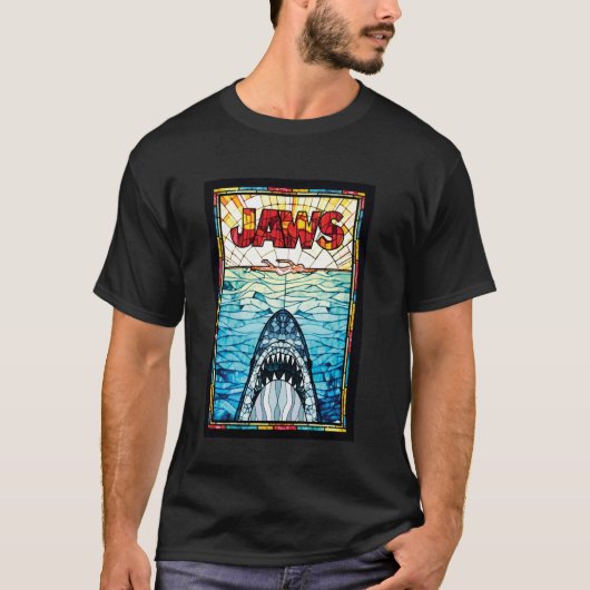 ジョーズ50周年記念ポスター ステンドグラス風デザイン 表 Tシャツ (正面)