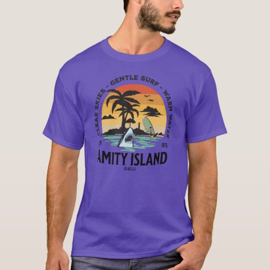ジョーズ ファンアート アミティ島 の バケーション Tシャツ (正面)