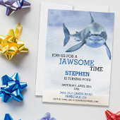 ジョーソウルタイ素晴らしムホワイトシャーク誕生日水色 招待状