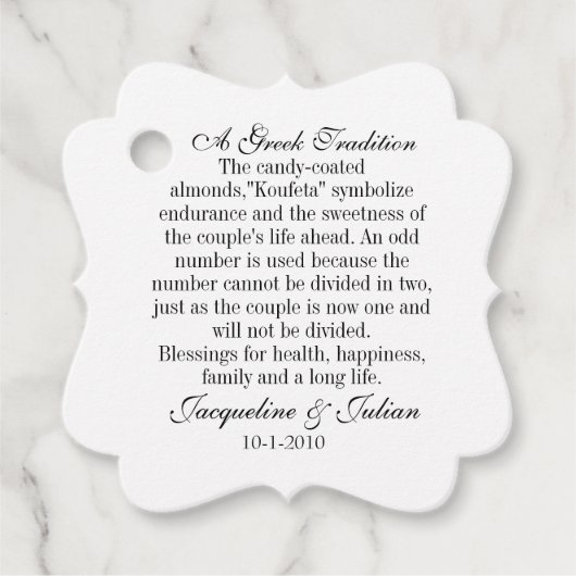 ジョーダンアーモンド ファブタグ、ギリシャ伝統 ギフトタグ フェイバータグ (正面)