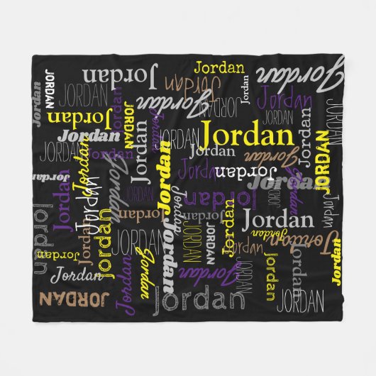ジョーダンパーソナライズされたの名前は黒い黄色の灰色の茶色 フリースブランケット (正面(横))