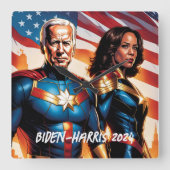 ジョーバイデン氏とカマラハリスをスーパーヘロスとして スクエア壁時計 (正面)