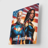 ジョーバイデン氏とカマラハリスをスーパーヘロスとして スクエア壁時計 (傾斜)