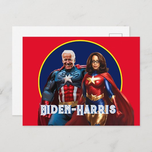 ジョーバイデン氏とカマラハリスをスーパーヘロスとして ポストカード (正面/裏面)