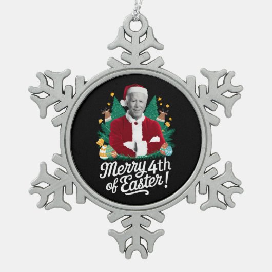 ジョーバイデン氏クリスマスメリーサンタ4thのイースタークリスマス スノーフレークピューターオーナメント (正面)