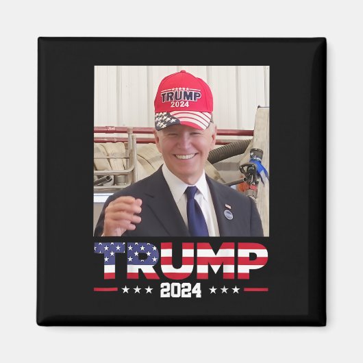 ジョーバイデン氏トランプ帽をかぶった マグネット (正面)