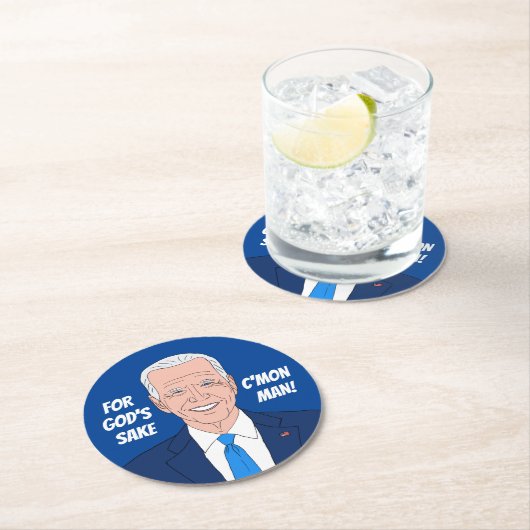 ジョーバイデン氏漫画と政治おもしろい引用文 ラウンドペーパーコースター (インサイチュ)