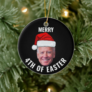 ジョーバイデン氏顔サンタハッピーイースタークリスマスの4th セラミックオーナメント