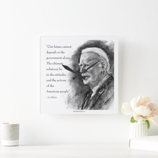 ジョーバイデン氏&引用文 スクエア壁時計 (ホーム)