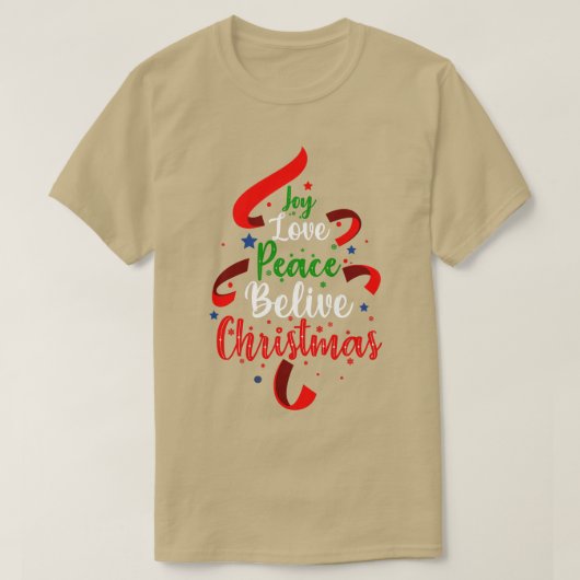 ジョーラブピース信じスクリスムツリー Tシャツ (デザイン正面)