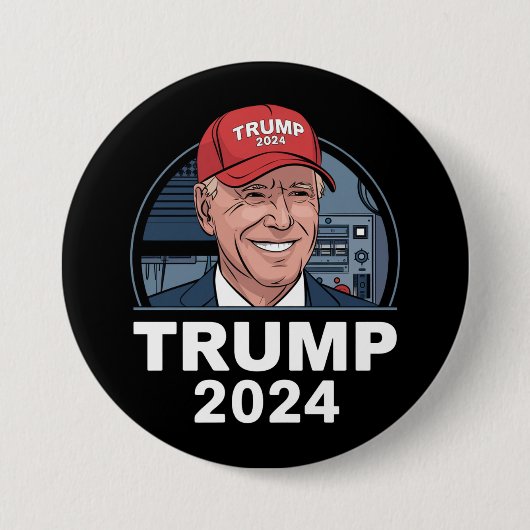 ジョー・バイデンがトランプの帽子をかぶっている 缶バッジ (正面)