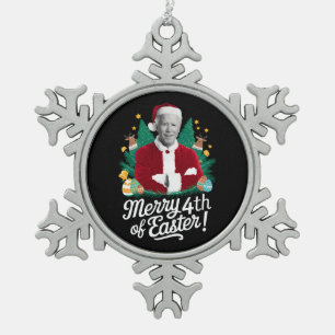 ジョー・バイデン クリスマス サンタ メリー イースターの4日 Xmas スノーフレークピューターオーナメント