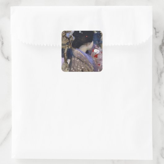 ジョ日本のージ・ヘンリーの扇子を持つ女性 スクエアシール (バッグ)