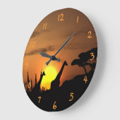 ジラフェズアットナイロビサファリサンセットウォーターカラーアート ラージ壁時計 (傾斜)