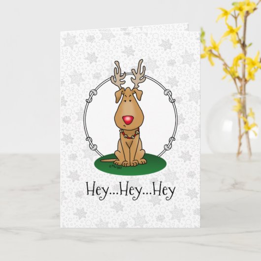 ジリンおもしろいグこの赤い鼻トナカイ犬かわいい カード (黄色い花)