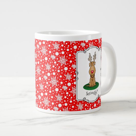 ジリンおもしろいグこの赤い鼻トナカイ犬かわいい ジャンボコーヒーマグカップ (正面右)