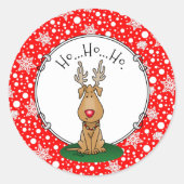 ジリンおもしろいグこの赤い鼻トナカイ犬かわいい ラウンドシール (正面)