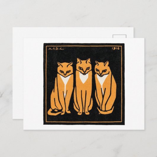 ジリー・ド・グラーグ座って3匹の猫 ポストカード (正面/裏面)