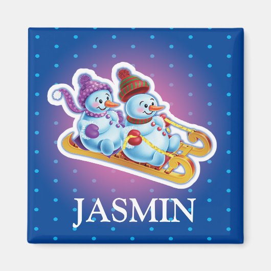 ジルイニシャル雪だるまスレッジ冷蔵庫用マグネット マグネット (正面)