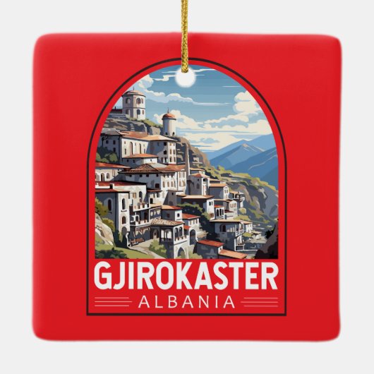 ジロカスターアルバニアトラベルアートヴィンテージ セラミックオーナメント (裏面)