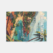 ジワタネジョメキシコトラベルアートヴィンテージ フリースブランケット (正面(横))