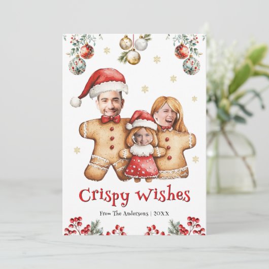 ジンガおもしろいーパン家族フォト顔おもしろいクリスマス シーズンカード (スタンド正面)