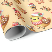 ジンガお洒落ーブレッドホリデーパターンオンベージュバック ラッピングペーパー (ロールコーナー)