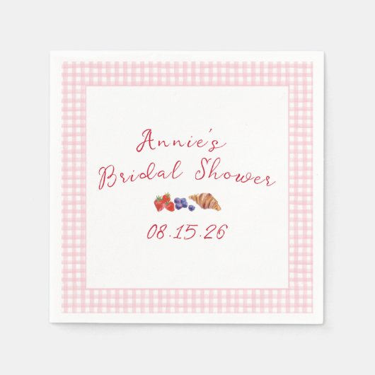 ジンガエレガントムサマーブランチブライダルシャワーピンク スタンダードカクテルナプキン (正面)