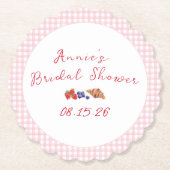 ジンガエレガントムサマーブランチブライダルシャワーピンク ペーパーコースター (正面)
