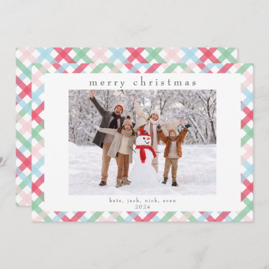 ジンガカラフルムチェックのクリスマス写真 シーズンカード (正面/裏面)