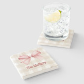 ジンガパーソナライズされたム&コケット弓 ストーンコースター (横)