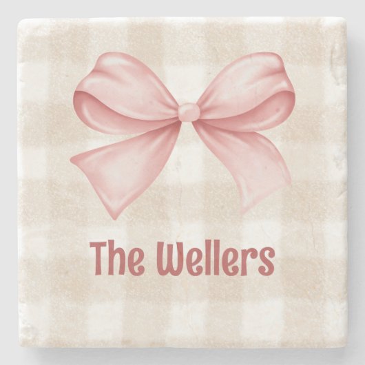 ジンガパーソナライズされたム&コケット弓 ストーンコースター (正面)