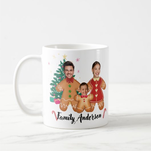 ジンガパーソナライズされたーパン家族顔写真 コーヒーマグカップ (左)