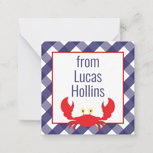 ジンガムカニパーソナライズされたギフト囲いカード ノートカード (正面)
