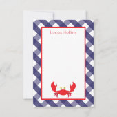 ジンガムカニパーソナライズされたノートカード サンキューカード (正面)