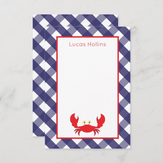 ジンガムカニパーソナライズされたノートカード サンキューカード (正面/裏面)