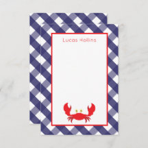 ジンガムカニパーソナライズされたノートカード