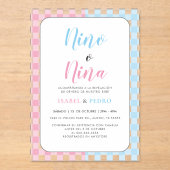 ジンガムクラシックニーノ・オ・ニーナスペインのジェンダー発表 アクリル招待状 (正面)