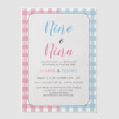 ジンガムクラシックニーノ・オ・ニーナスペインのジェンダー発表 ベラム紙招待状 (正面)