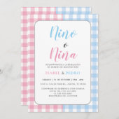 ジンガムクラシックニーノ・オ・ニーナスペインのジェンダー発表 招待状 (正面/裏面)