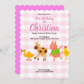 ジンガムファームアニマルベビーファースト誕生日招待状 招待状 (正面/裏面)